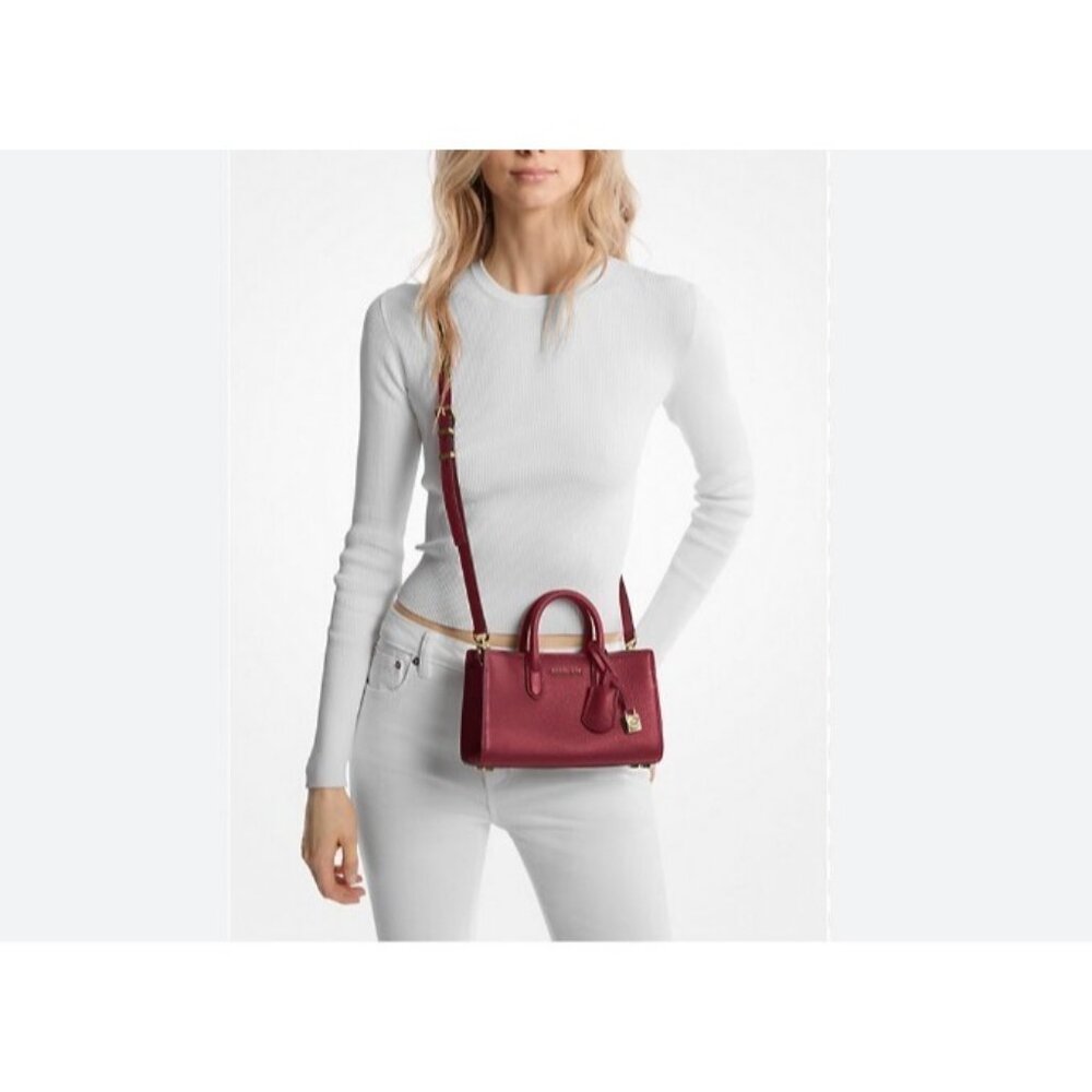 MICHAEL KORS Scarlett Extra Small East West leather mini tote crossbody -Red